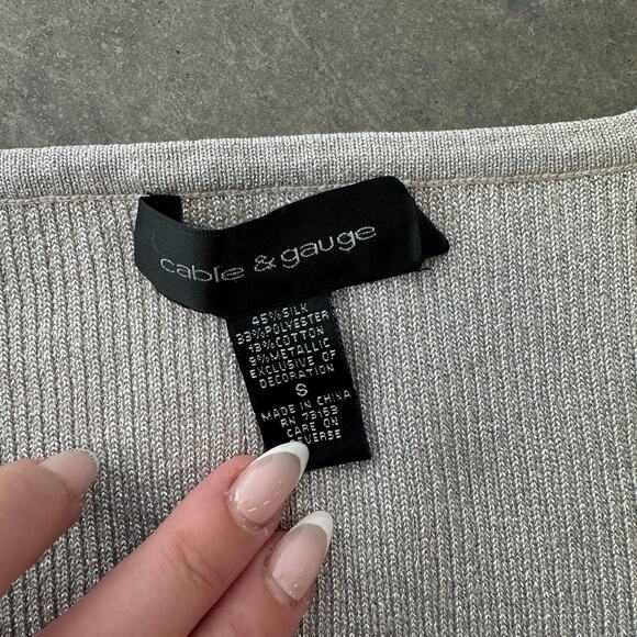 Vintage Y2k Silver Grey Embellished Knit Longsleeve Rhinestone Women's Blouse S - Picture 3 of 6